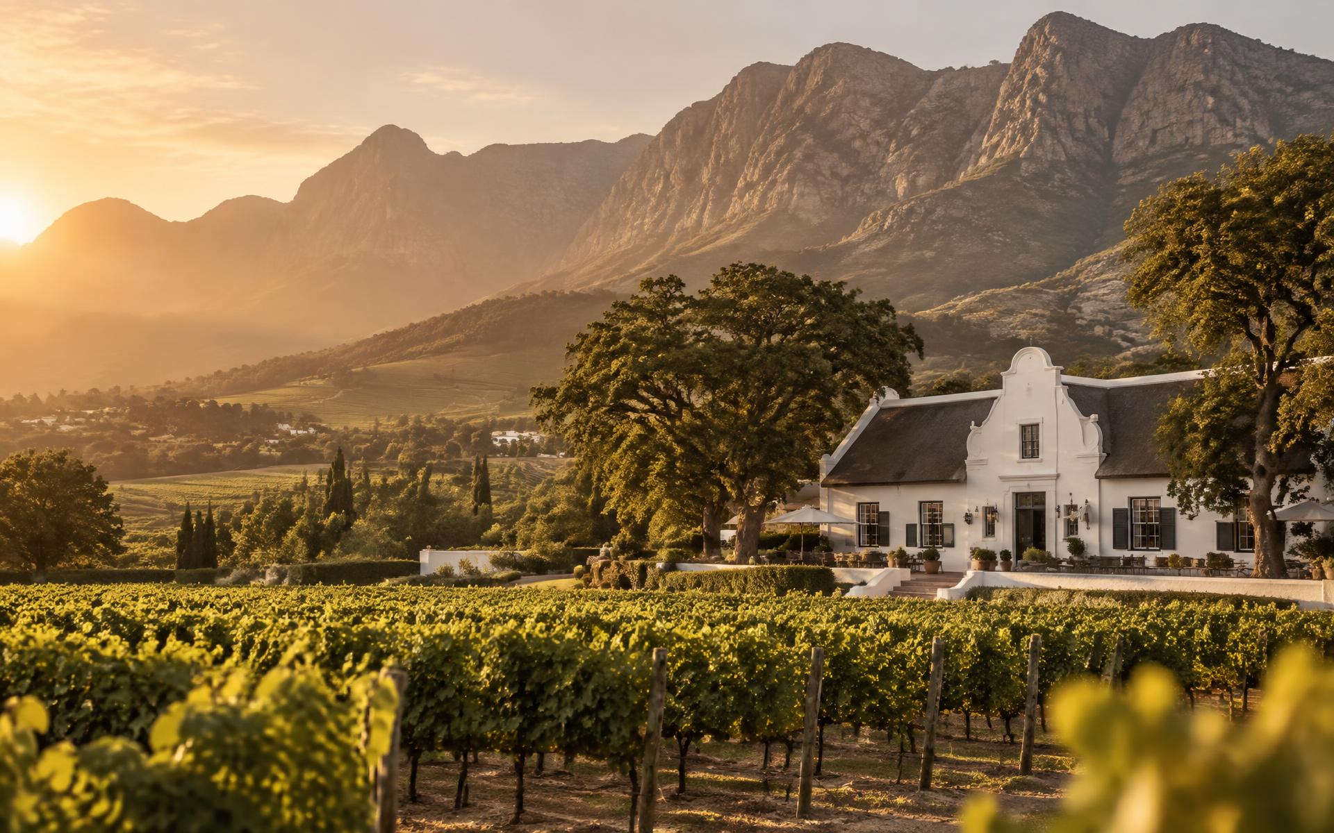 Cape Winelands wine estate at golden hour